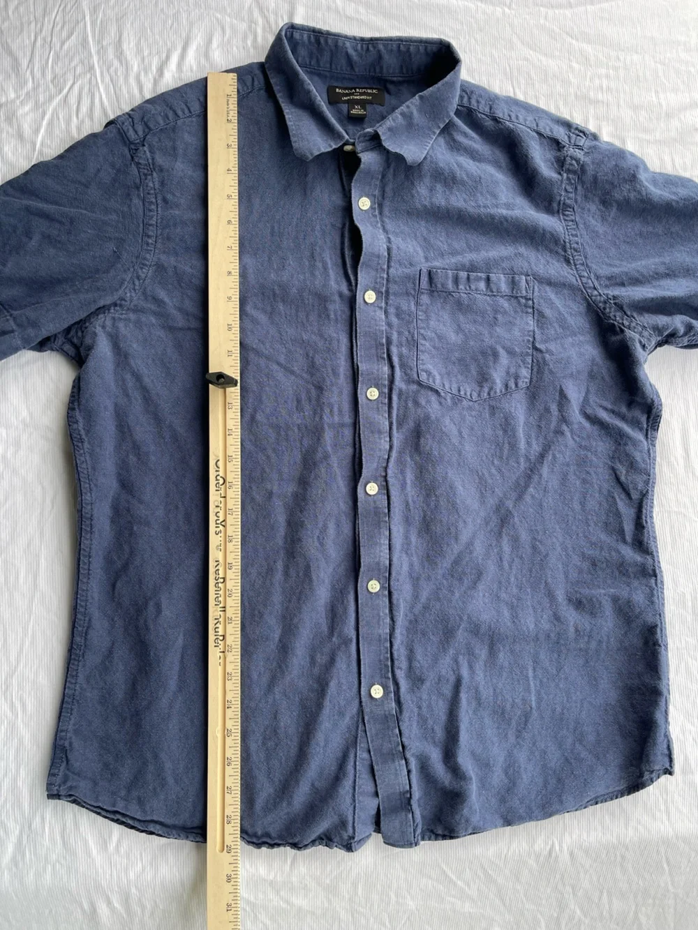 XL Linen Banana Republic Blue Short-Sleeve Button-Down Shirt